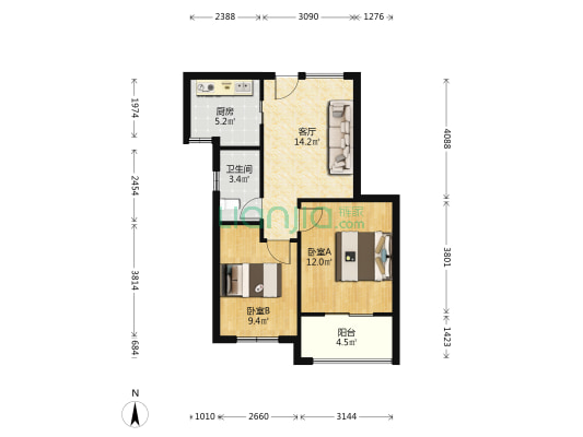 洲岛和园和乐苑 2室1厅1卫 67平方