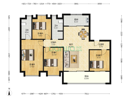 皖投云锦台 4室1厅2卫 143平方