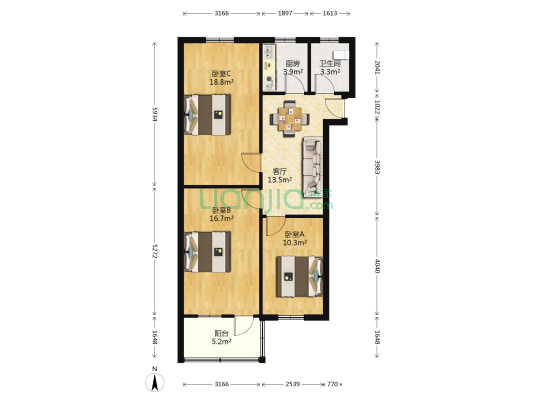 周五郎巷散盘 3室1厅1卫 86平方