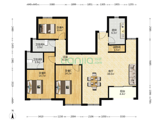 秦淮源筑 3室1厅2卫 132平方