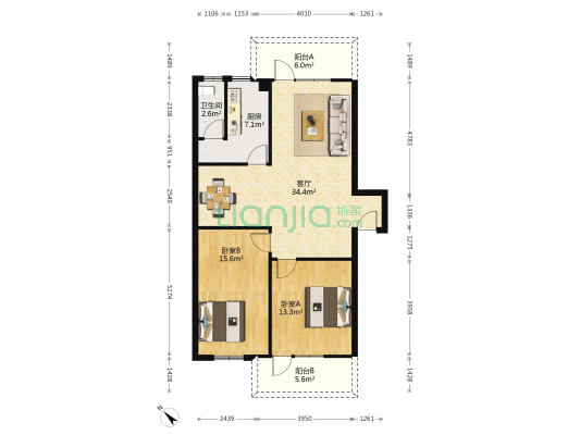2号区 2室1厅1卫 86平方