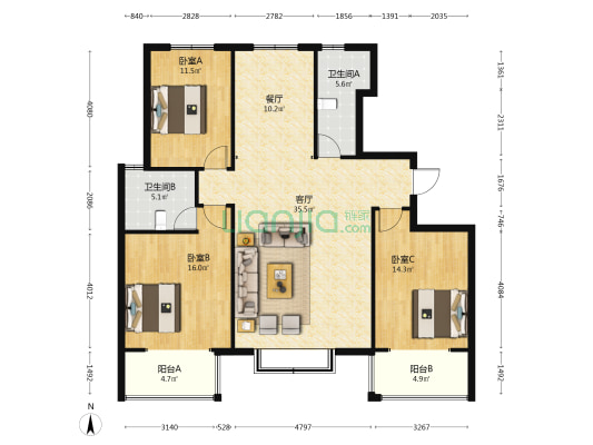 旺峰天禧 3室2厅2卫 148平方