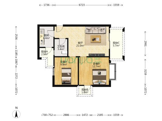 怡和新城D区 2室1厅1卫 74平方