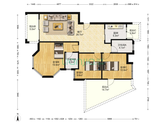 领东上筑 3室1厅2卫 110平方