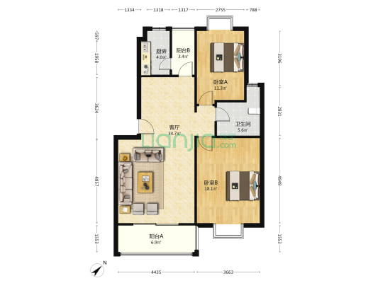 天乐苑 2室1厅1卫 97平方