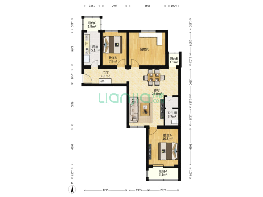 田村39号院 2室1厅1卫 96平方