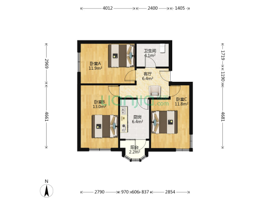 聚豪广场 3室1厅1卫 85平方