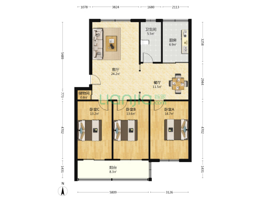 河南省科学院生物研究所 3室2厅1卫 112平方
