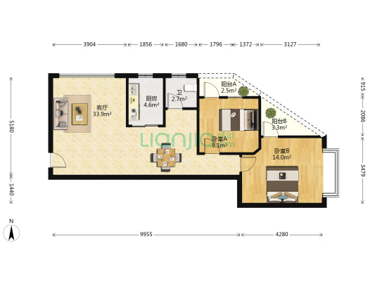 时代康苑 2室1厅1卫 95平方