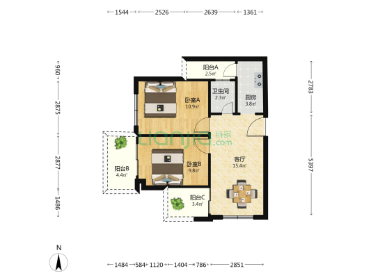 边阳苑 2室1厅1卫 69平方