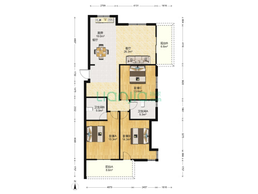 锦江半岛 3室1厅2卫 133平方