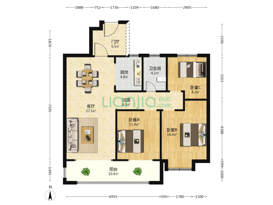 九龙学府 3室1厅1卫 127平方
