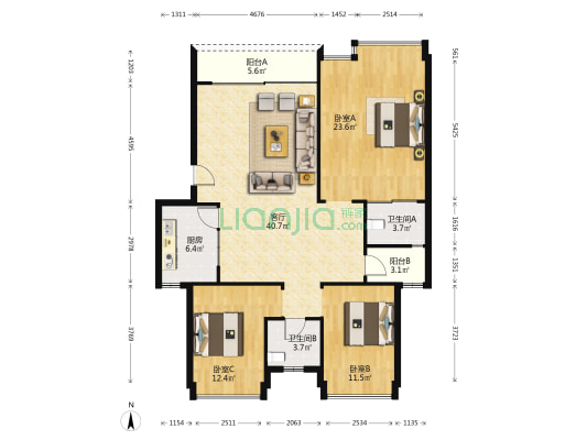 科技园三十七区 3室1厅2卫 123平方