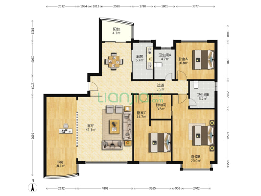宁康嘉园 4室1厅2卫 185平方