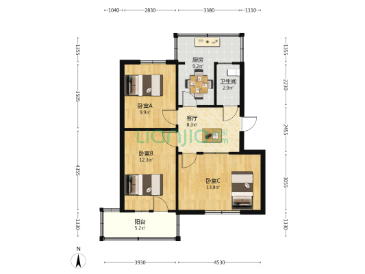 阜阳市公交总公司安全文明小区 3室1厅1卫 71平方