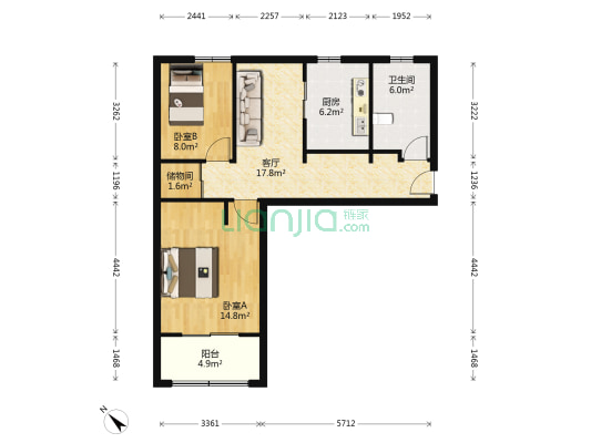 桃林小区 2室1厅1卫 87平方