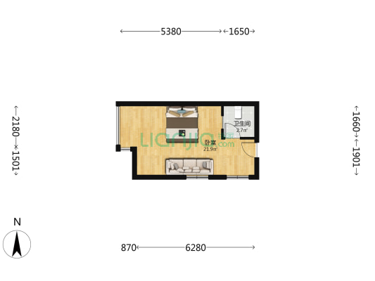 珍岗大厦 1室0厅1卫 37平方