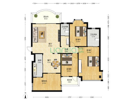 碧江园 3室2厅2卫 122平方