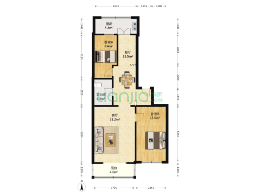 绿苑小区 2室2厅1卫 91平方