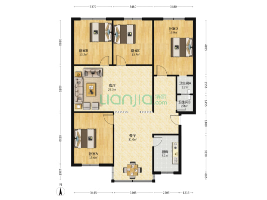 安和街100号 4室2厅2卫 155平方