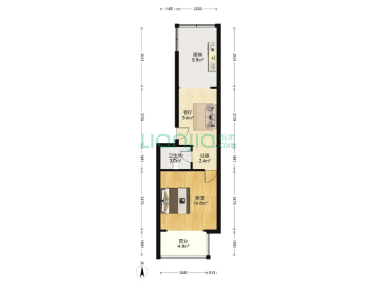 富贵家园 1室1厅1卫 59平方