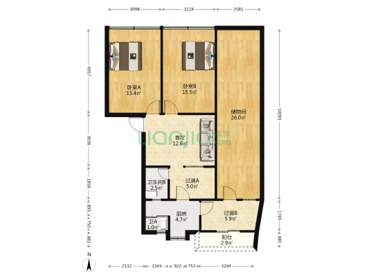 信江西路17号 2室1厅2卫 65平方