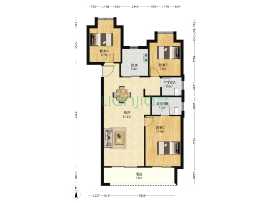 万科公园5号 3室1厅2卫 118平方
