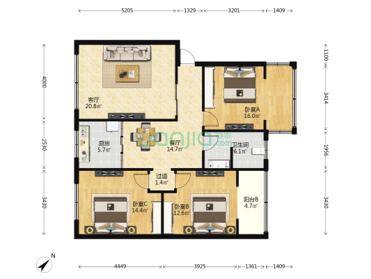 广场巷17号小区 3室2厅1卫 110平方