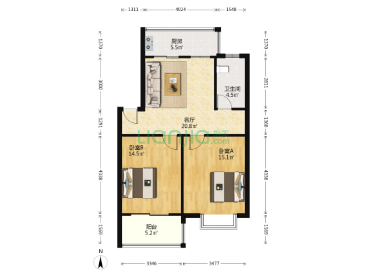 简之韵花园 2室1厅1卫 77平方