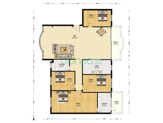 银苑花园 4室1厅2卫 219平方