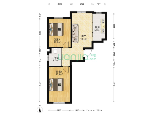 万龙北斗星城B区 2室1厅1卫 73平方
