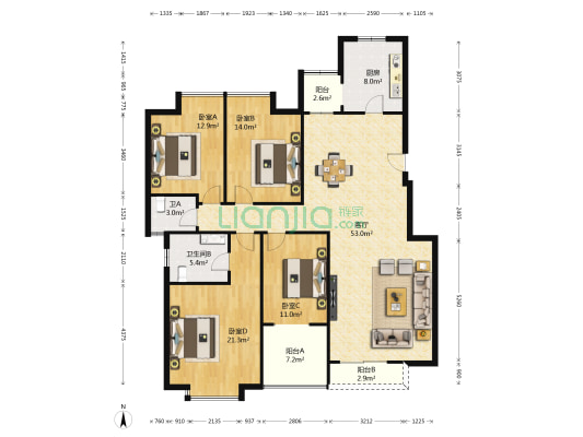 西安印象 4室1厅2卫 154平方