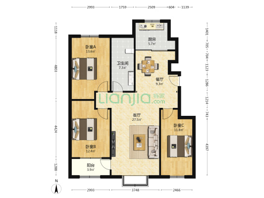 福瑞家园(迎春街) 3室2厅1卫 118平方