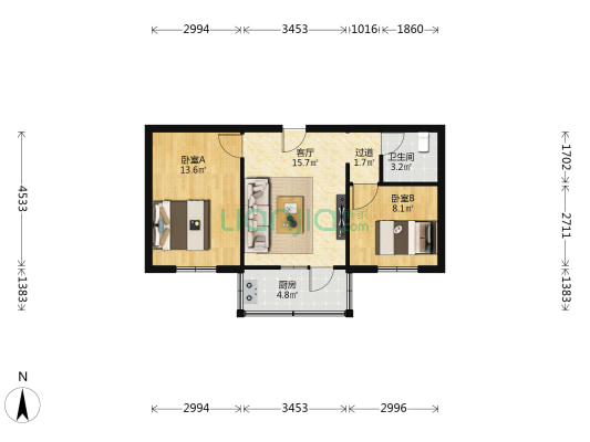 建工里 2室1厅1卫 58平方
