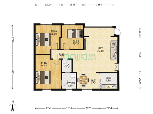 金景花园 3室2厅2卫 105平方