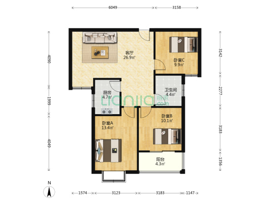 锦绣花苑 3室1厅1卫 100平方