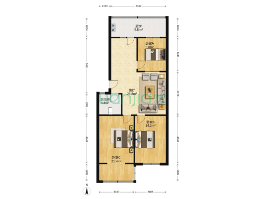文华苑A区 3室1厅1卫 104平方