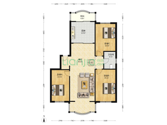 东昇家园 3室1厅1卫 134平方