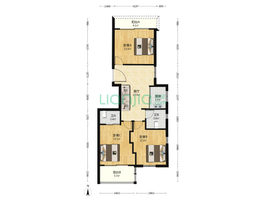 繁盛锦园 3室1厅2卫 100平方