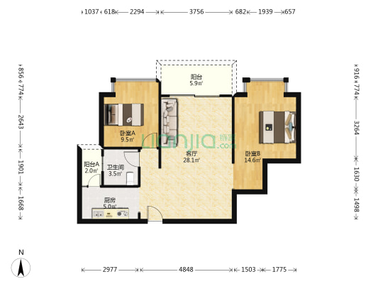 龙溪新城 2室1厅1卫 79平方