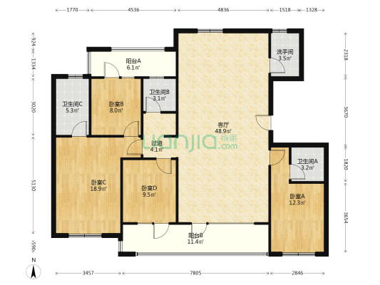 方大欣湖里 4室1厅4卫 162平方