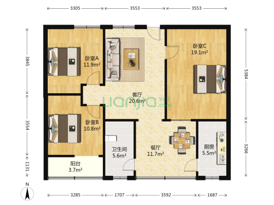 新民街南段28号 3室2厅1卫 103平方