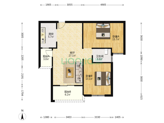 建和世家 2室1厅1卫 95平方