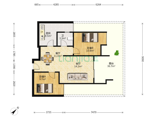 海悦府 2室2厅1卫 76平方
