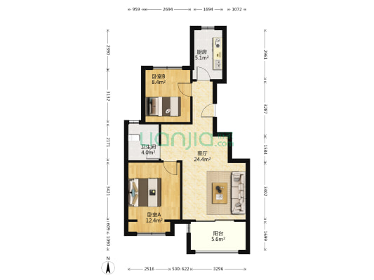 东亚阳光里 2室1厅1卫 79平方