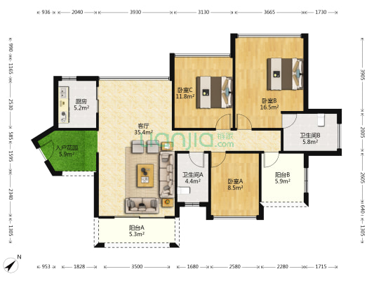 壹方水榭 3室1厅2卫 119平方