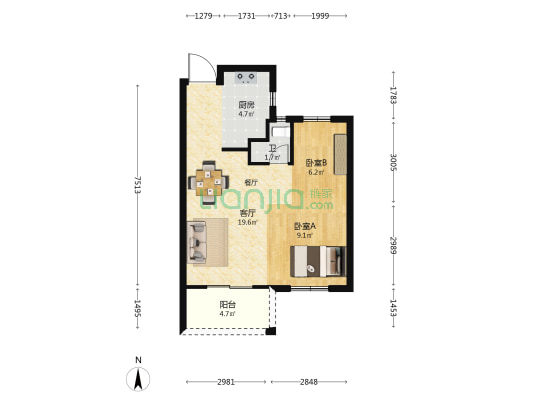 恒宇尊悦 2室1厅1卫 60平方