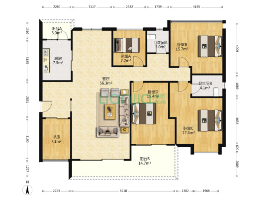 乐从风度花园 5室1厅2卫 162平方