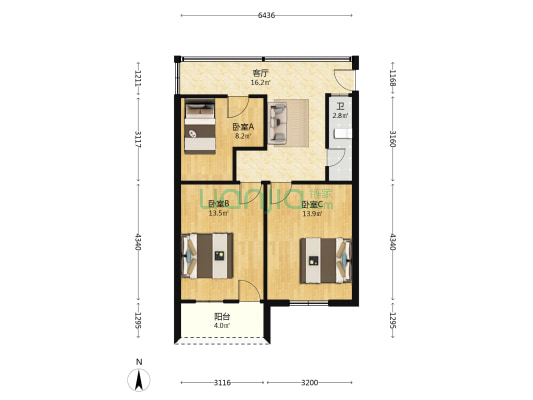 斗中新村 3室1厅1卫 63平方