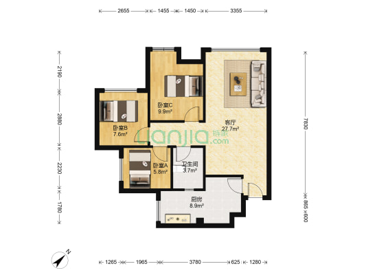 时代悦城 3室1厅1卫 70平方